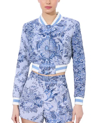 Alice And Olivia Barton Cropped Varsity Jacket In Blue Multi