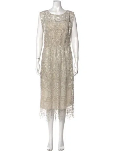 Pre-owned Alice And Olivia Bateau Neckline Midi Length Dress In Neutral