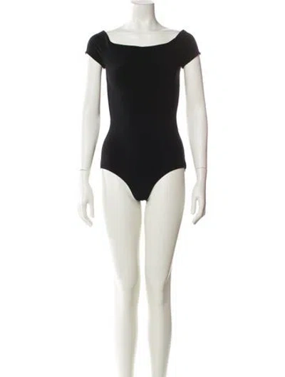 Pre-owned Alice And Olivia Bateau Neckline Short Sleeve Bodysuit In Black