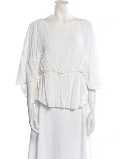 Pre-owned Alice And Olivia Bateau Neckline Three-quarter Sleeve Blouse In Neutral