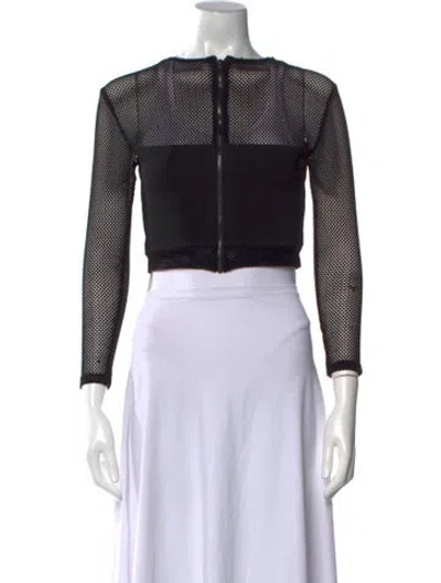 Pre-owned Alice And Olivia Bateau Neckline Three-quarter Sleeve Crop Top In Black