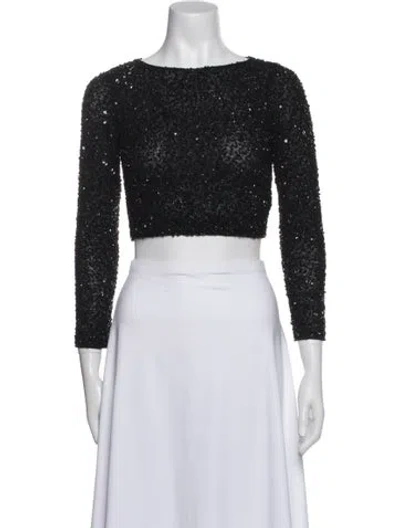 Pre-owned Alice And Olivia Bateau Neckline Three-quarter Sleeve Crop Top In Blue
