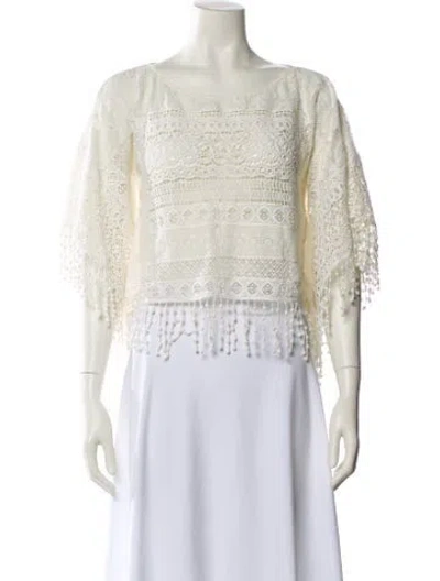 Pre-owned Alice And Olivia Bateau Neckline Three-quarter Sleeve Crop Top In Neutrals