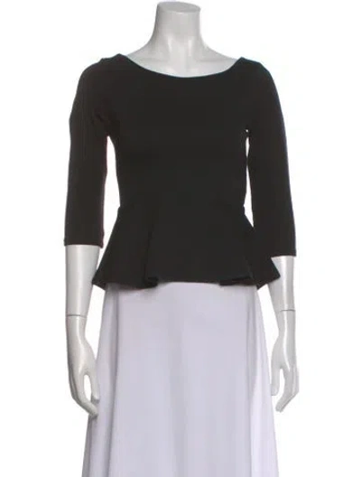 Pre-owned Alice And Olivia Bateau Neckline Three-quarter Sleeve Top In Black