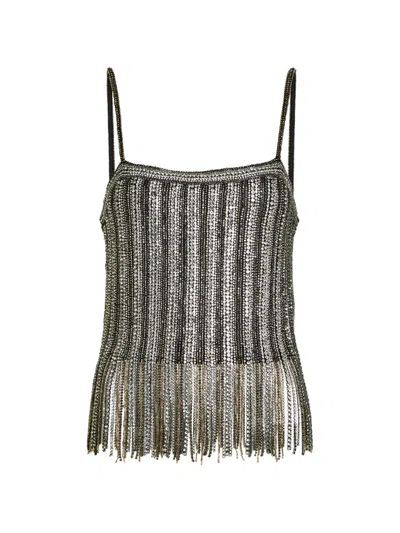 Alice And Olivia Beaded Fringed Top In Multi