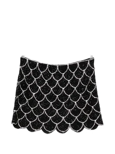 Alice And Olivia Beaded Scalloped Mini Skirt In Black