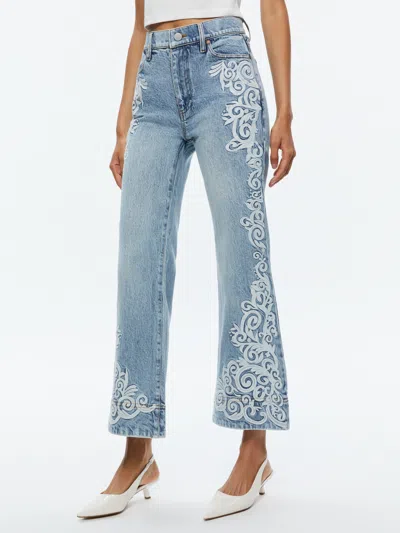 Alice And Olivia Beautiful Embroidered Cropped Bell Jean In Rockstar Blue