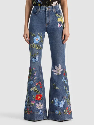 Alice And Olivia Beautiful Embroidered Jean In Blue