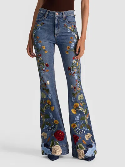 Alice And Olivia Beautiful Embroidered Jean In Blue