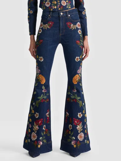 Alice And Olivia Beautiful Embroidered Jean In Blue