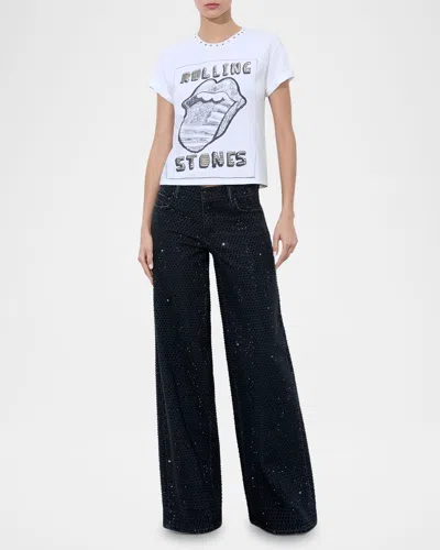 Alice And Olivia Beck Short-sleeve Tee In Vintage White