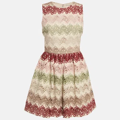 Pre-owned Alice And Olivia Beige Lace Joyce Mini Dress M In Sand