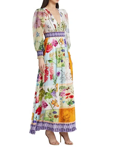 ALICE AND OLIVIA BELLAMI V-NECK MAXI DRESS IN MULTI