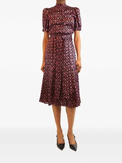 Pre-owned Alice And Olivia Belted Puff-sleeve Maxi Dress In Black