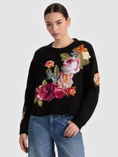 Alice And Olivia Belva Floral Jacquard Crewneck In Multi