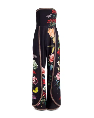 Alice And Olivia Berna Strapless Jumpsuit In Black Floral