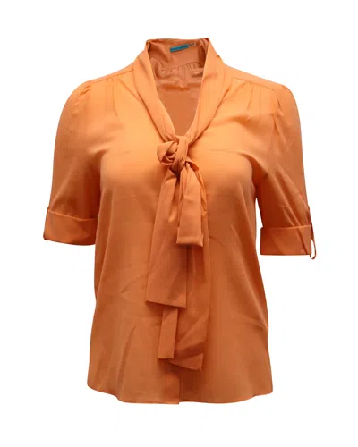 Alice And Olivia Alice & Olivia Berta Pussy Bow Top In Orange Silk