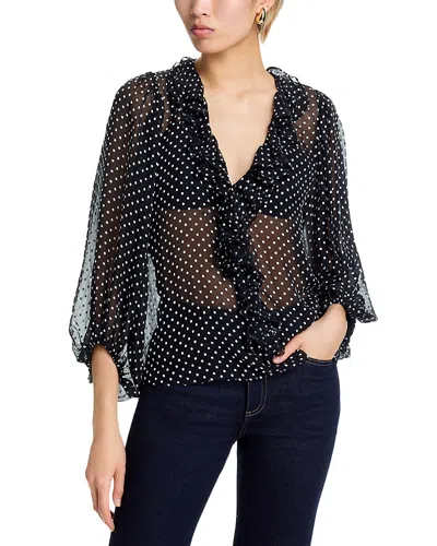 Alice And Olivia Betsie Polka Dot Print Top In Black White Dot