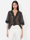 Alice And Olivia Betsie V Neck Ruffle Silk-blend Blouse In Black