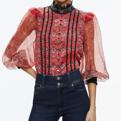 Alice And Olivia Bettina Blouson Sleeve Blouse In Allure Medallion In Multi