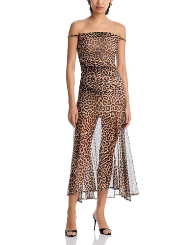 Alice And Olivia Bianca Twist Off-the-shoulder Dress In Leopard