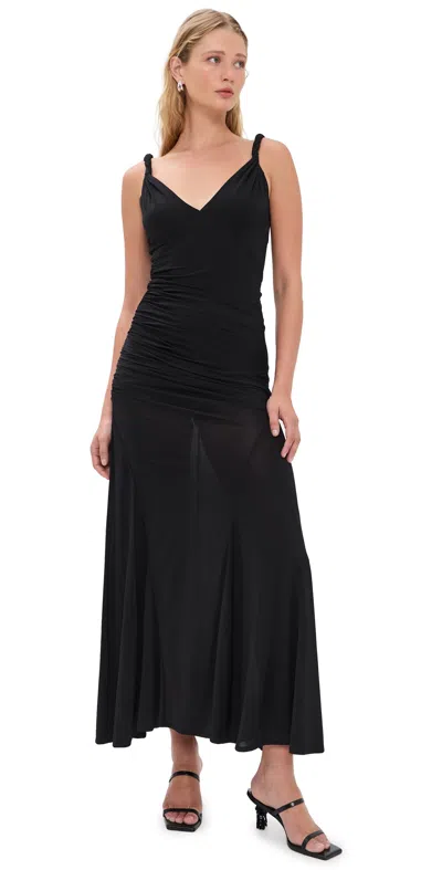 Alice And Olivia Bianca Twist Strap Asymmetrical Godet Midi Dress Black