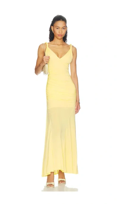 Alice And Olivia Bianca Twist Strap Asymmetrical Godet Midi Dress In Yellow