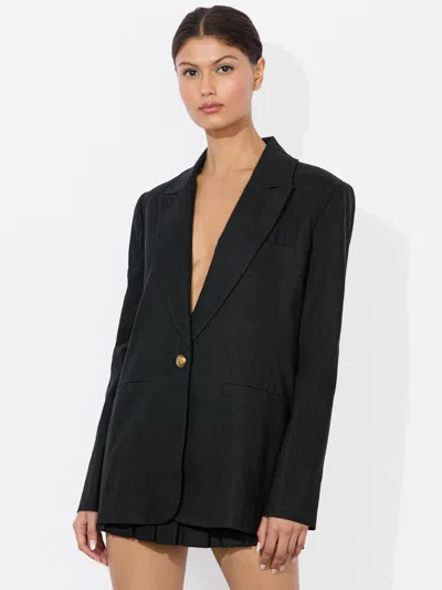 Alice And Olivia Billie Boxy Linen Blazer In Black