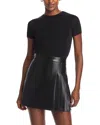 Alice And Olivia Chara Vegan Leather Short-sleeve Pleated Mini Dress In Black