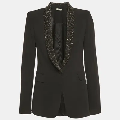 Pre-owned Alice And Olivia Black Beaded Collar Crepe Blazer M