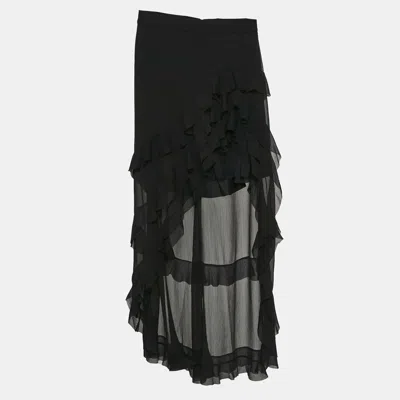 Pre-owned Alice And Olivia Black Crepe Ruffled Asymmetric Skirt S