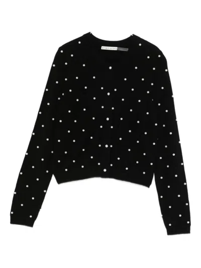 Alice And Olivia Black Embellished Crew Neck Sweater In Transparent