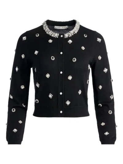 Alice And Olivia Black Embellished Cropped Cardigan