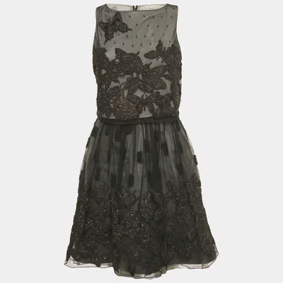 Alice And Olivia Black Embroidered Embellished Mesh Top & Skirt Set In Green