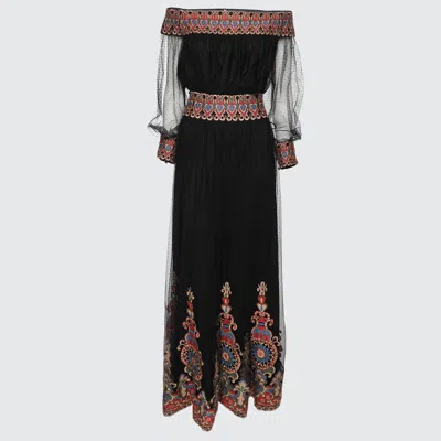 Pre-owned Alice And Olivia Black Embroidered Tulle Savanna Skirt And Top Set L