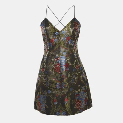 Pre-owned Alice And Olivia Black Floral Jacquard Strappy Mini Dress S