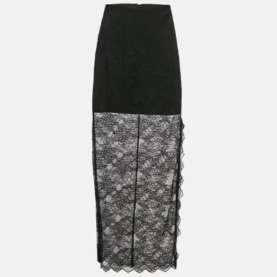 Pre-owned Alice And Olivia Black Floral Lace Iyanna Maxi Skirt M