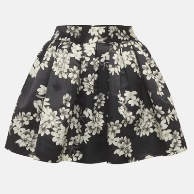 Pre-owned Alice And Olivia Black Floral Print Satin Pleated Mini Skirt S