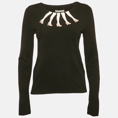 Pre-owned Alice And Olivia Black Intarsia Legs Jersey Long Sleeve Sweater M