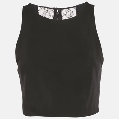 Alice And Olivia Black Lace Trim Jersey Zip-up Crop Top