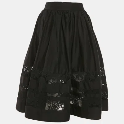 Pre-owned Alice And Olivia Black Lace Trim Poplin Midi Skirt M