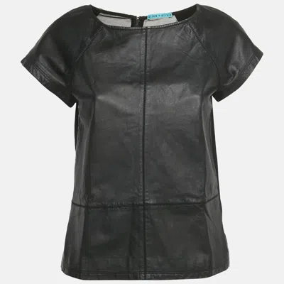Alice And Olivia Black Leather And Chiffon Top