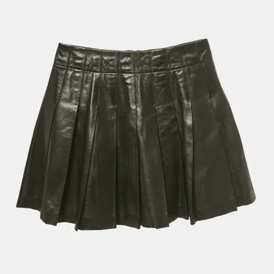 Pre-owned Alice And Olivia Black Leather Pleated Mini Skirt S