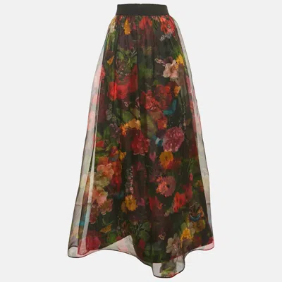 Pre-owned Alice And Olivia Black Printed Silk Maxi Skirt S