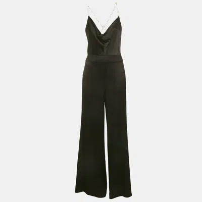 Pre-owned Alice And Olivia Black Satin Metal Strap Detail Jumpsuit M