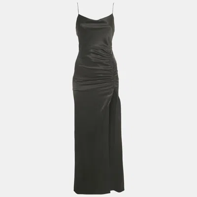 Pre-owned Alice And Olivia Black Satin Ruched Diana Maxi Dress S