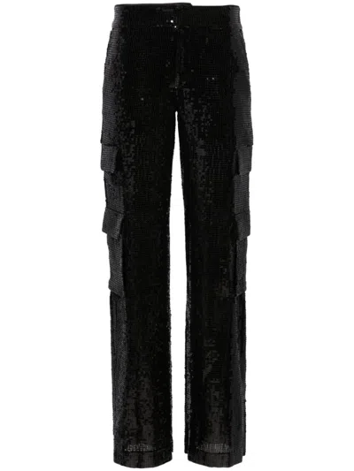 ALICE AND OLIVIA BLACK SEQUIN CARGO TROUSERS FOR WOMEN