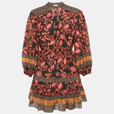 Pre-owned Alice And Olivia Black/pink Floral Print Cotton Blend Mini Dress S
