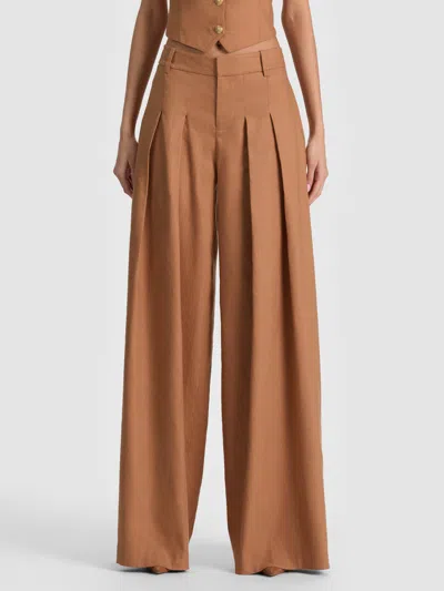 Alice And Olivia Blaire Pleated Linen Pant In Brown
