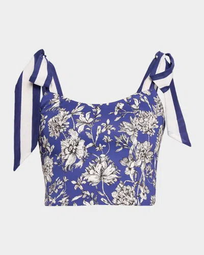 Alice And Olivia Blanca Blooming Wild Tie-shoulder Top In Blue